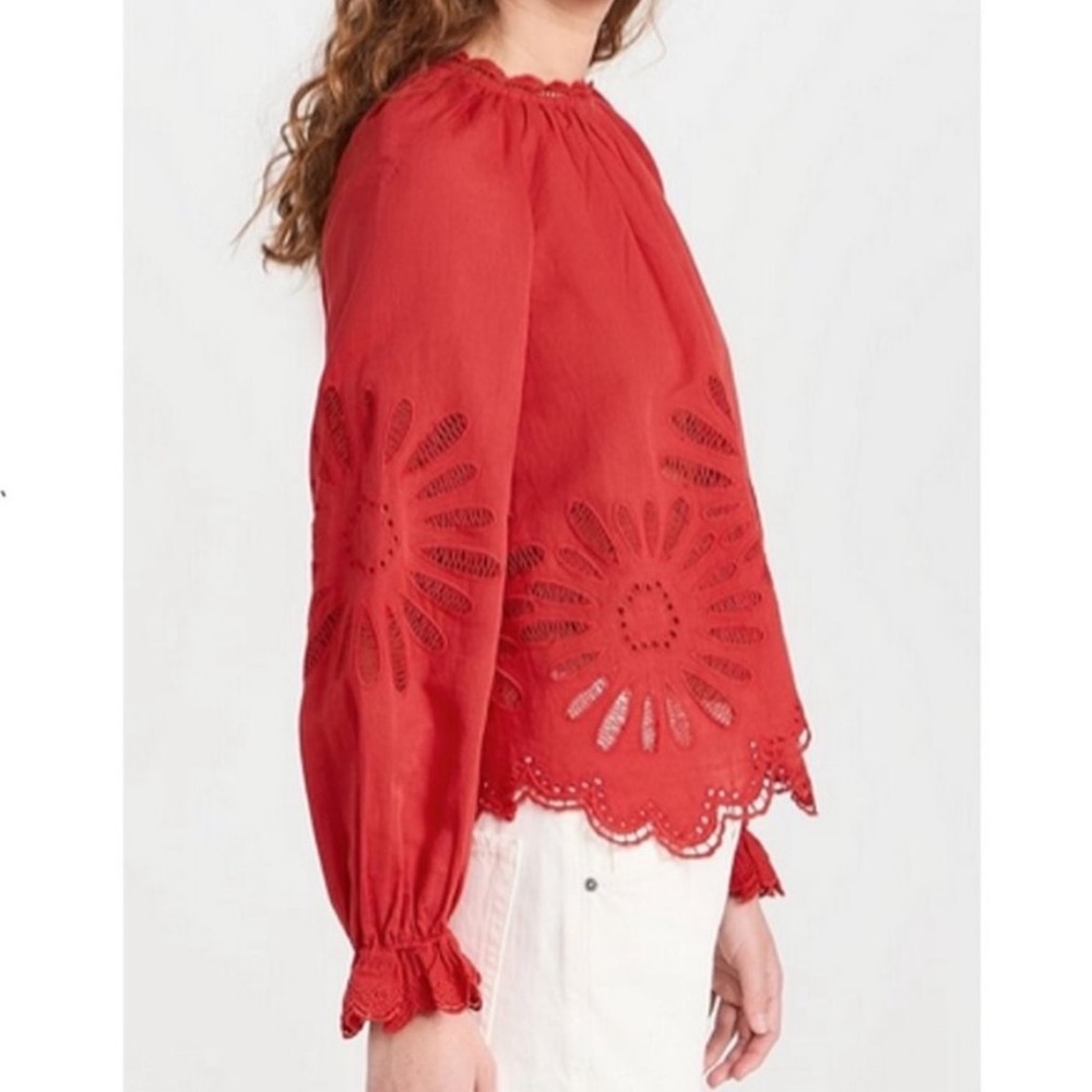 NWT Ulla Johnson Louisa Eyelet Ruffle Linen Blend Top in Poppy.     22 - Picture 8 of 14